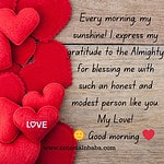 Every morning, my sunshine! I express my gratitude to the Almighty for blessing me with such an honest and modest person like you. Good Morning Love Messages